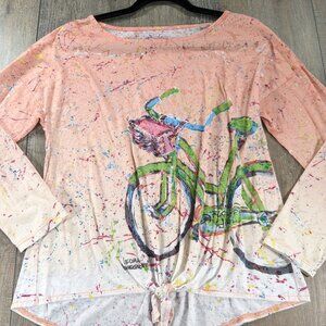 Leoma Lovegrove Top Womens Medium Multicolor Bicycle Art Long Sleeve Beach